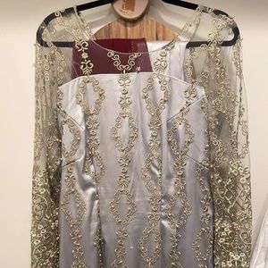 Silk pajami suit with burgundy dupatta size 40